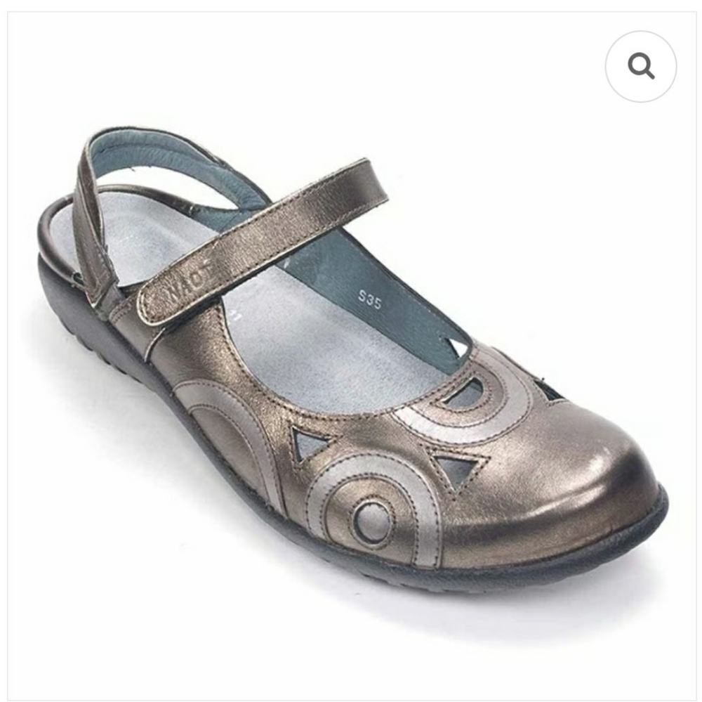Naot Rongo Slingback Metallic Brass Pewter Mary Jane Sandals Size 10